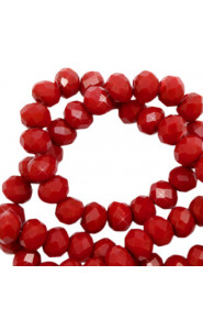 Faceted glass beads 6x4mm disc Maroon red-pearl shine coating